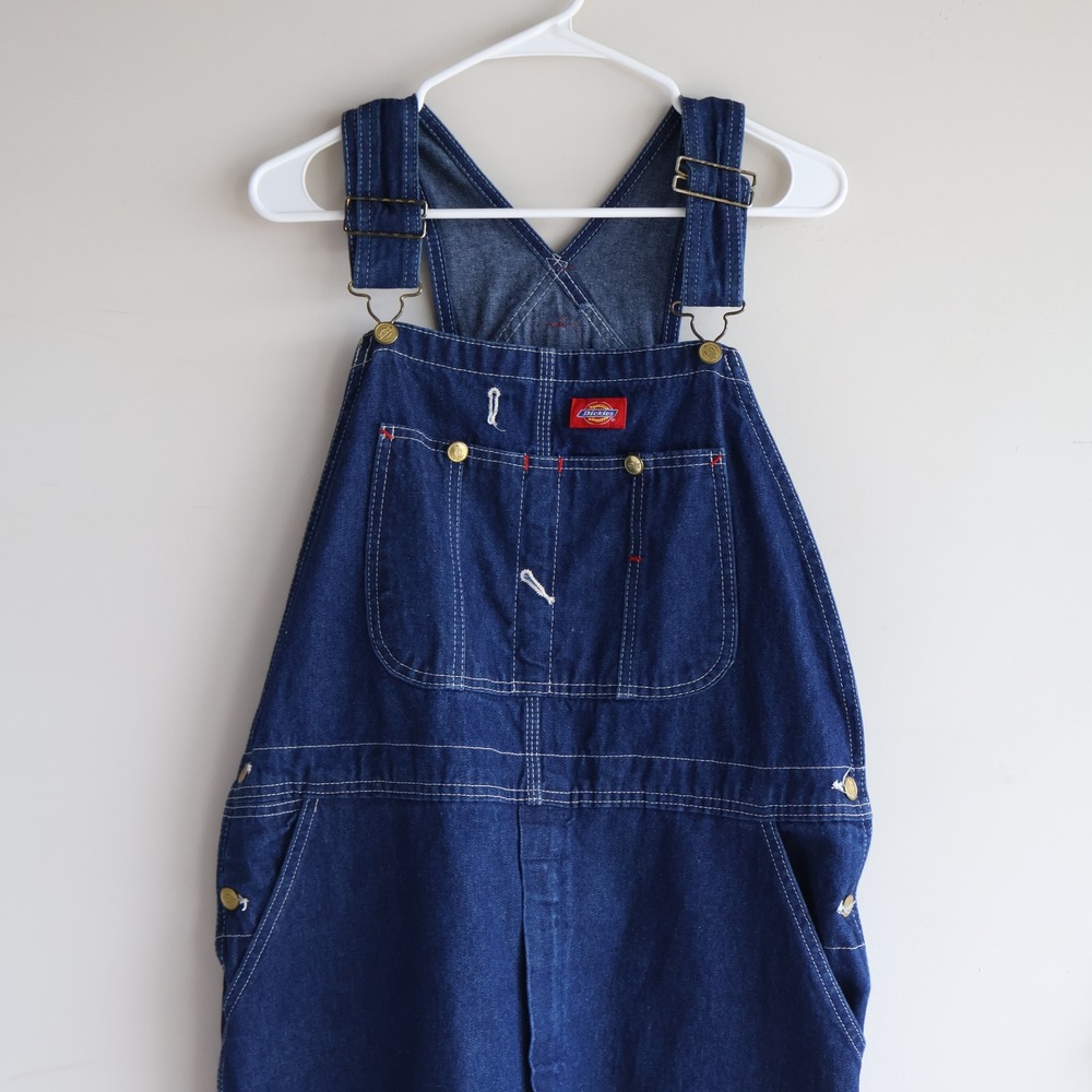 Dickies Overalls Mens 40x32 Blue Denim Bib Carpenter Workwear Utility Jeans